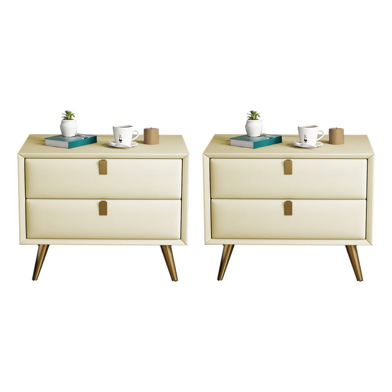 Contemporary Bed Nightstand Leather Bedside Cabinet with 2 Drawers Beige 2 Piece Set Clearhalo 'Bedroom Furniture' 'furn' 'furn_night_stand' 'Furniture' 'night_stand' 'Nightstands' 6683113