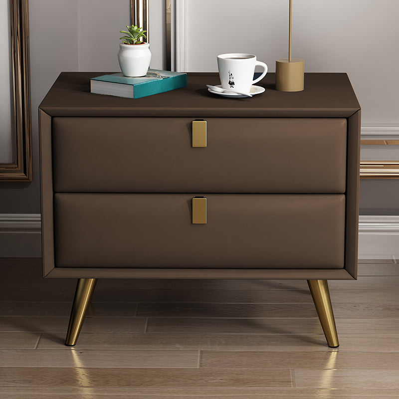 Contemporary Bed Nightstand Leather Bedside Cabinet with 2 Drawers Coffee 1 Piece Clearhalo 'Bedroom Furniture' 'furn' 'furn_night_stand' 'Furniture' 'night_stand' 'Nightstands' 6683114