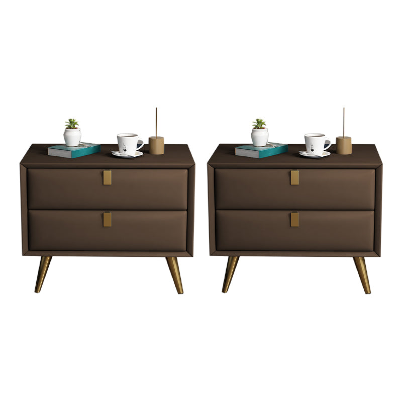 Contemporary Bed Nightstand Leather Bedside Cabinet with 2 Drawers Coffee 2 Piece Set Clearhalo 'Bedroom Furniture' 'furn' 'furn_night_stand' 'Furniture' 'night_stand' 'Nightstands' 6683115