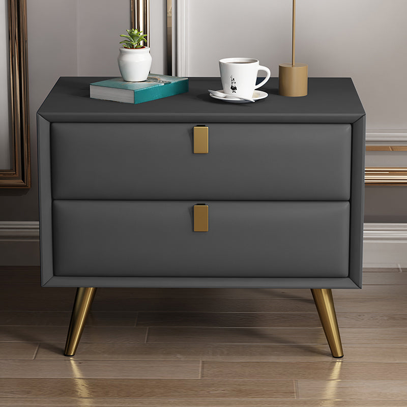 Contemporary Bed Nightstand Leather Bedside Cabinet with 2 Drawers Dark Gray 1 Piece Clearhalo 'Bedroom Furniture' 'furn' 'furn_night_stand' 'Furniture' 'night_stand' 'Nightstands' 6683116