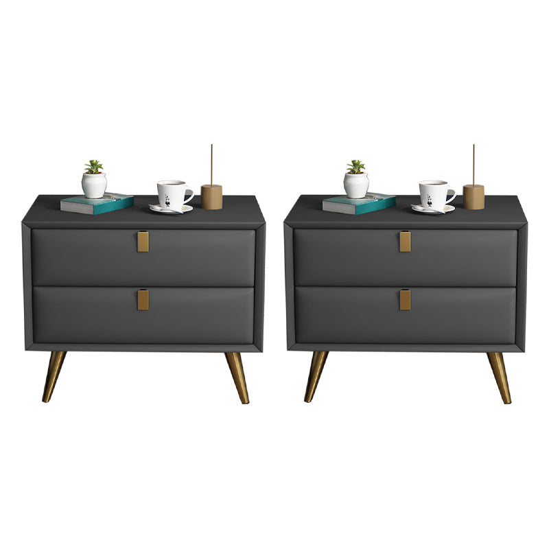 Contemporary Bed Nightstand Leather Bedside Cabinet with 2 Drawers Dark Gray 2 Piece Set Clearhalo 'Bedroom Furniture' 'furn' 'furn_night_stand' 'Furniture' 'night_stand' 'Nightstands' 6683117