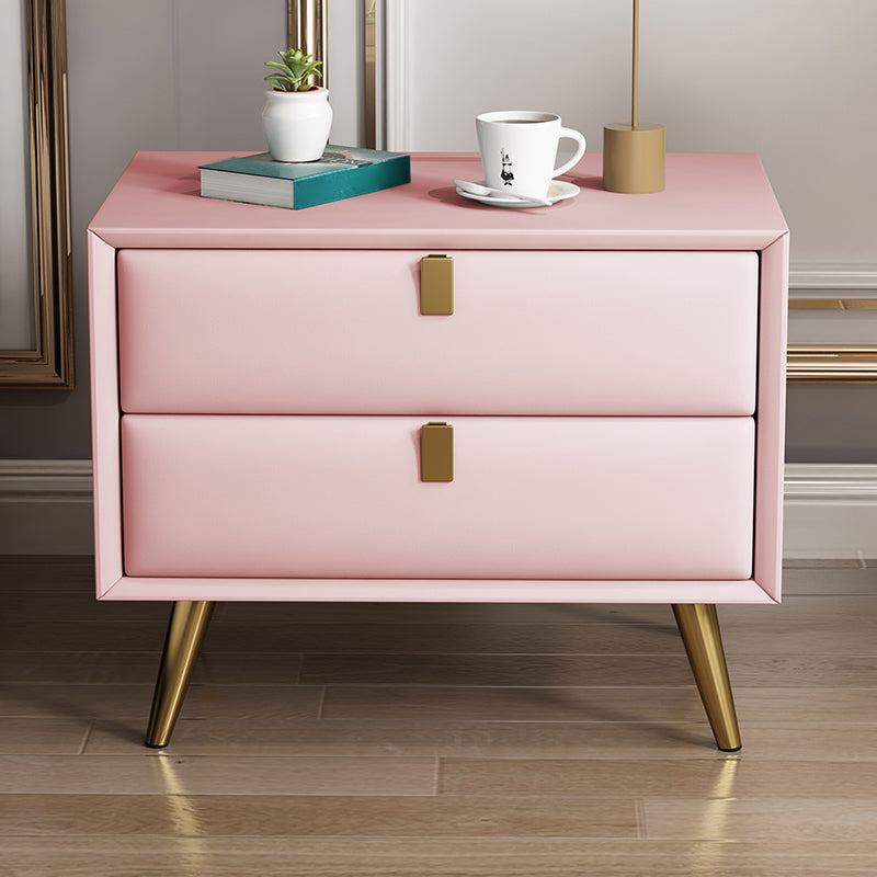 Contemporary Bed Nightstand Leather Bedside Cabinet with 2 Drawers Pink 1 Piece Clearhalo 'Bedroom Furniture' 'furn' 'furn_night_stand' 'Furniture' 'night_stand' 'Nightstands' 6683118