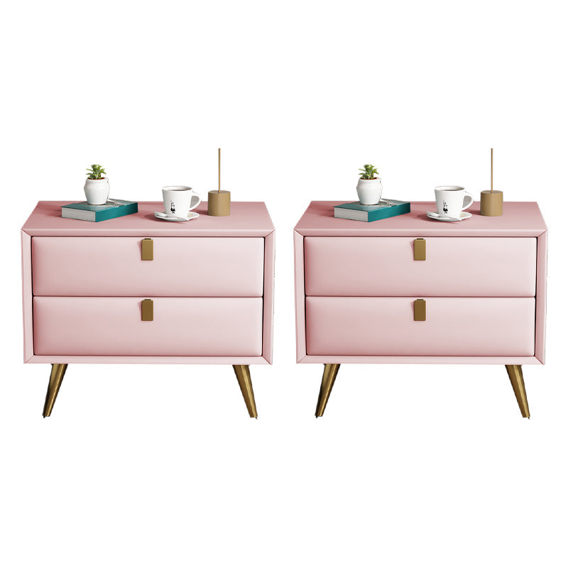 Contemporary Bed Nightstand Leather Bedside Cabinet with 2 Drawers Pink 2 Piece Set Clearhalo 'Bedroom Furniture' 'furn' 'furn_night_stand' 'Furniture' 'night_stand' 'Nightstands' 6683119