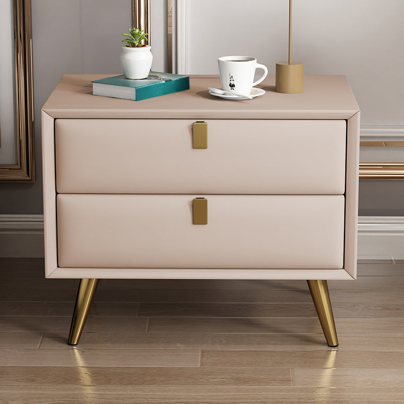 Contemporary Bed Nightstand Leather Bedside Cabinet with 2 Drawers Champagne 1 Piece Clearhalo 'Bedroom Furniture' 'furn' 'furn_night_stand' 'Furniture' 'night_stand' 'Nightstands' 6683120
