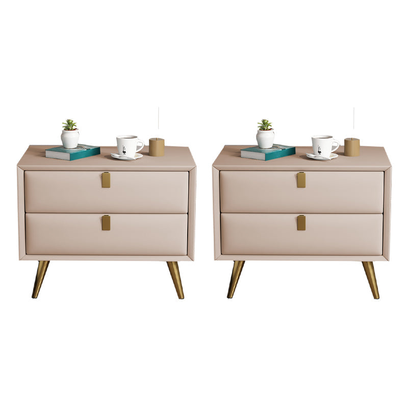 Contemporary Bed Nightstand Leather Bedside Cabinet with 2 Drawers Champagne 2 Piece Set Clearhalo 'Bedroom Furniture' 'furn' 'furn_night_stand' 'Furniture' 'night_stand' 'Nightstands' 6683121