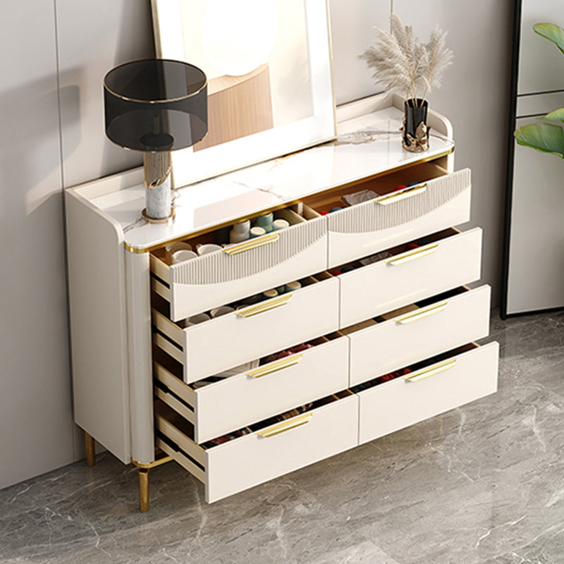 Cómoda de piedra para dormitorio Glam White con patas de metal