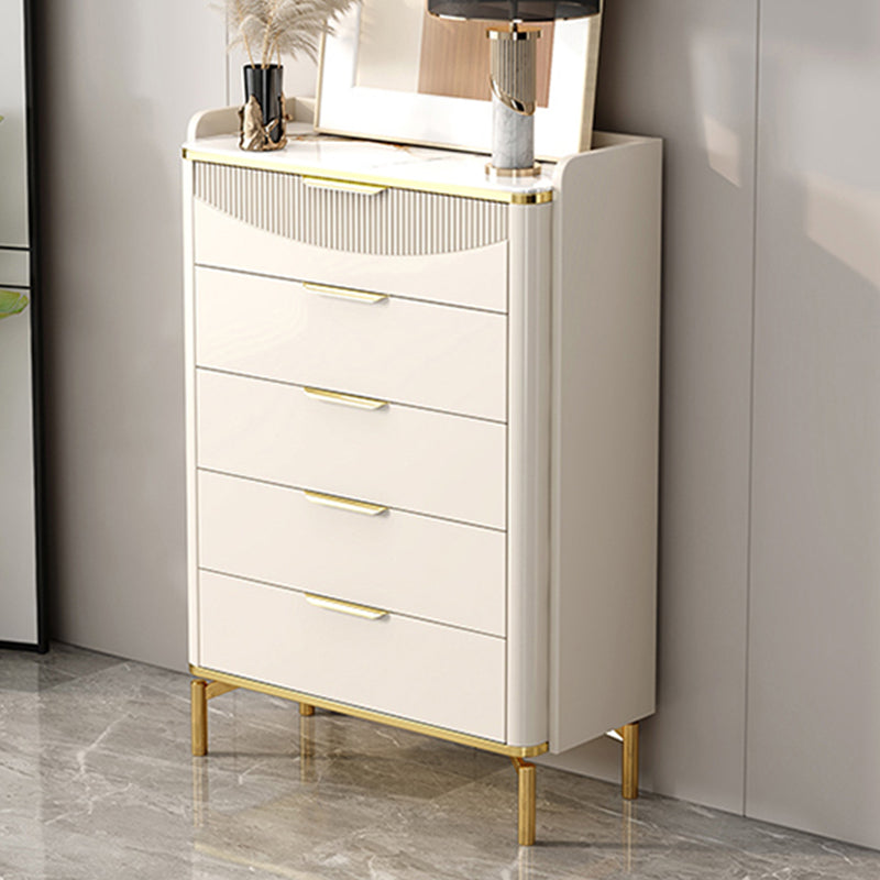 Cómoda de piedra para dormitorio Glam White con patas de metal