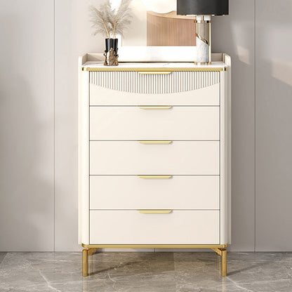 Cómoda de piedra para dormitorio Glam White con patas de metal