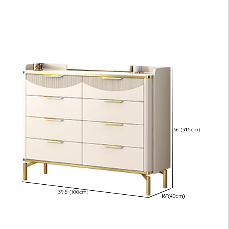 Cómoda de piedra para dormitorio Glam White con patas de metal