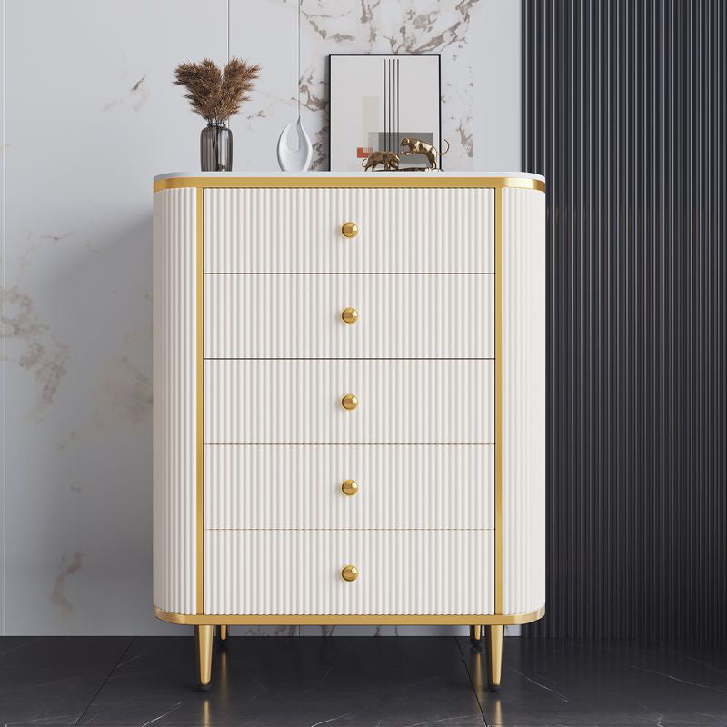 Cómoda de almacenamiento de piedra para dormitorio Glam en blanco con cajones