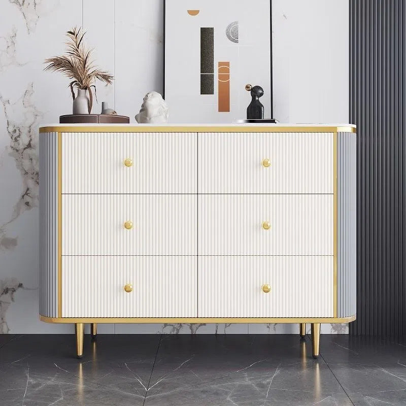 Cómoda de almacenamiento de piedra para dormitorio Glam en blanco con cajones