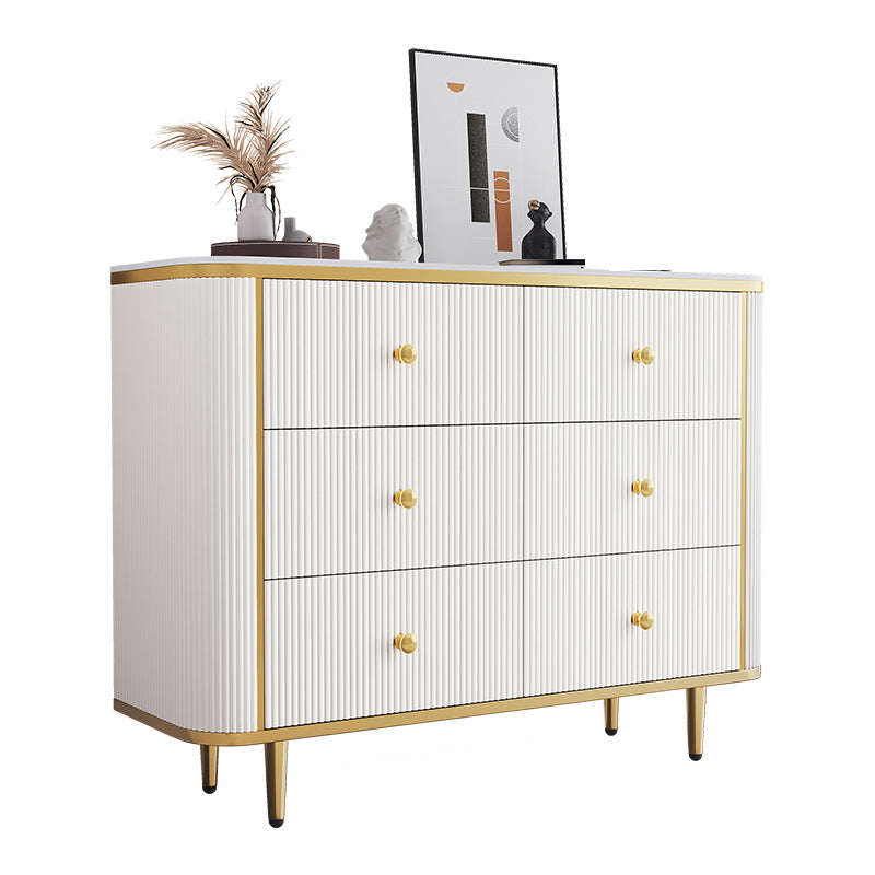 Cómoda de almacenamiento de piedra para dormitorio Glam en blanco con cajones