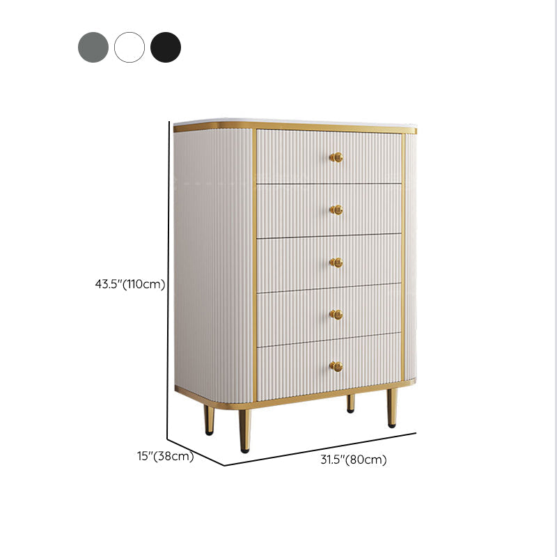 Cómoda de almacenamiento de piedra para dormitorio Glam en blanco con cajones