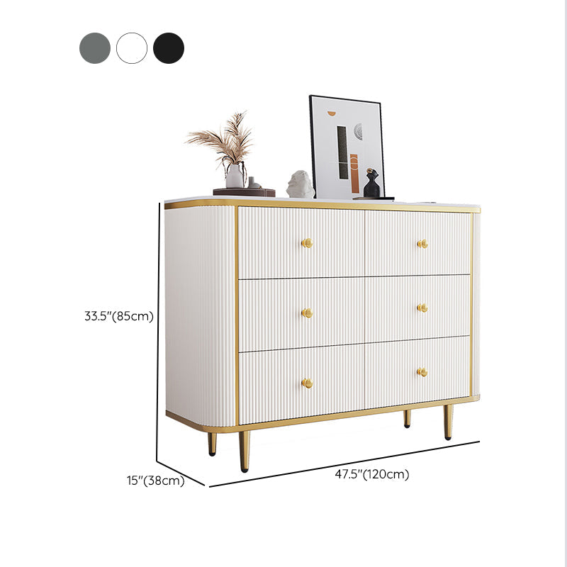 Cómoda de almacenamiento de piedra para dormitorio Glam en blanco con cajones