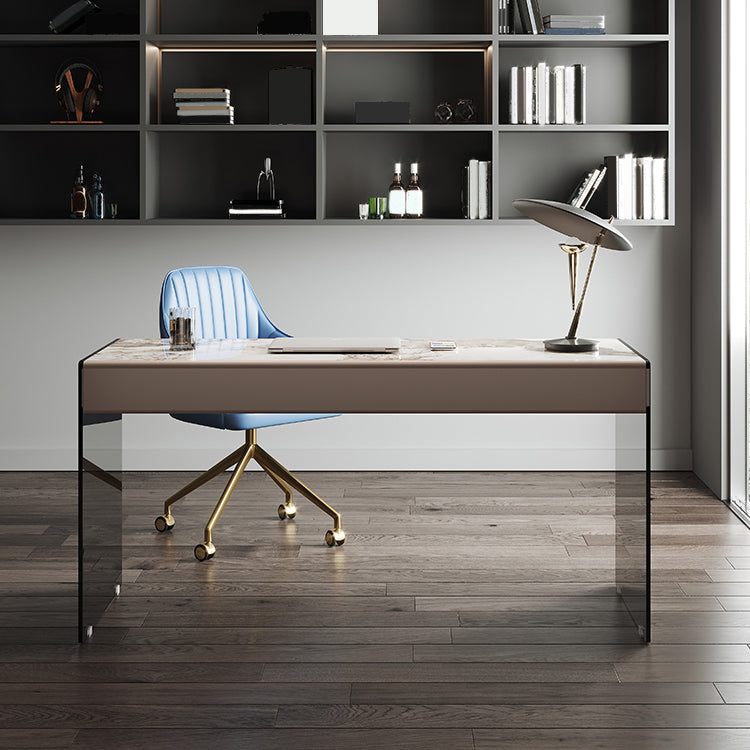 Moderne 3 Schubladen Office Desk 23.62 "W rechteckiger Schreibtisch mit Glasbasis