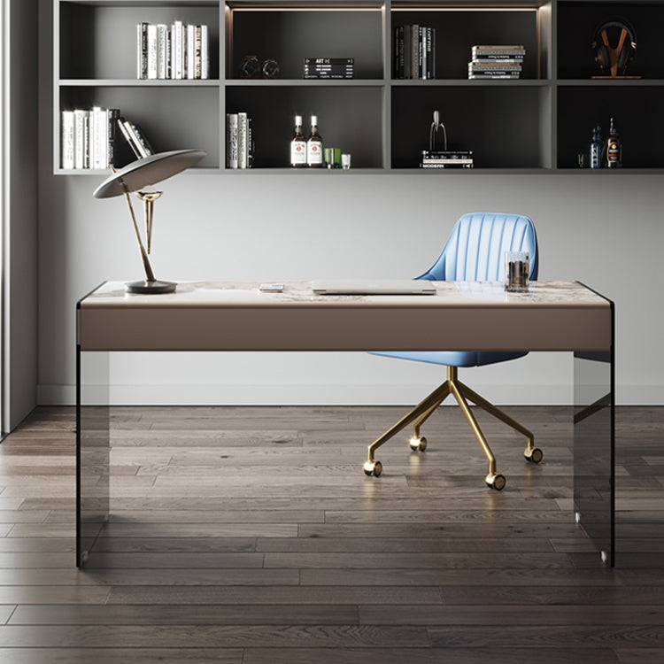 Moderne 3 Schubladen Office Desk 23.62 "W rechteckiger Schreibtisch mit Glasbasis
