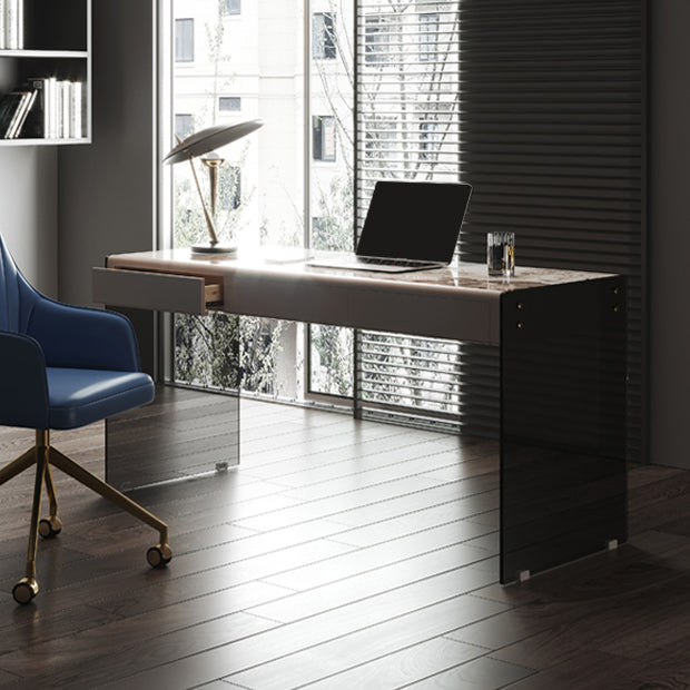 Moderne 3 Schubladen Office Desk 23.62 "W rechteckiger Schreibtisch mit Glasbasis