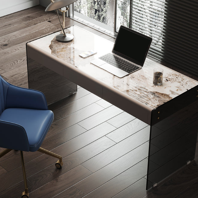 Moderne 3 Schubladen Office Desk 23.62 "W rechteckiger Schreibtisch mit Glasbasis