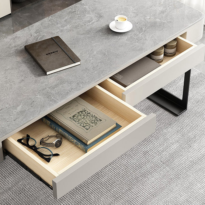 Moderner Steinkrümmungstisch 23.62 "großer grauer Schreibtisch mit 2 Schubladen