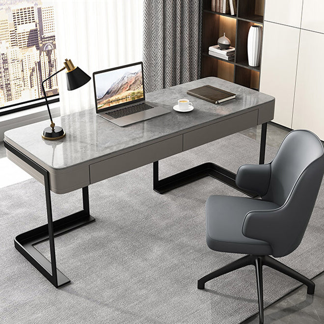 Moderner Steinkrümmungstisch 23.62 "großer grauer Schreibtisch mit 2 Schubladen