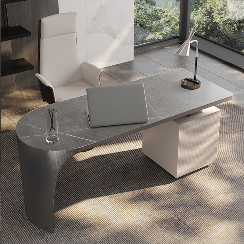 Stone Peninsula Office Desk 2 Drawers 27.56" Tall Writing Desk 63"L x 27.6"W x 29.5"H Black Clearhalo 'furn' 'furn_office_desk' 'Furniture' 'Office Desks' 'Office Furniture' 'office_desk' 6684115