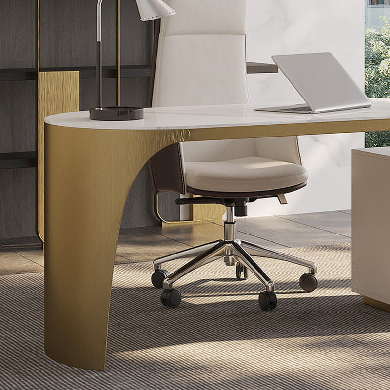 Stone Peninsula Office Desk 2 Drawers 27.56" Tall Writing Desk Clearhalo 'furn' 'furn_office_desk' 'Furniture' 'Office Desks' 'Office Furniture' 'office_desk' 6684120