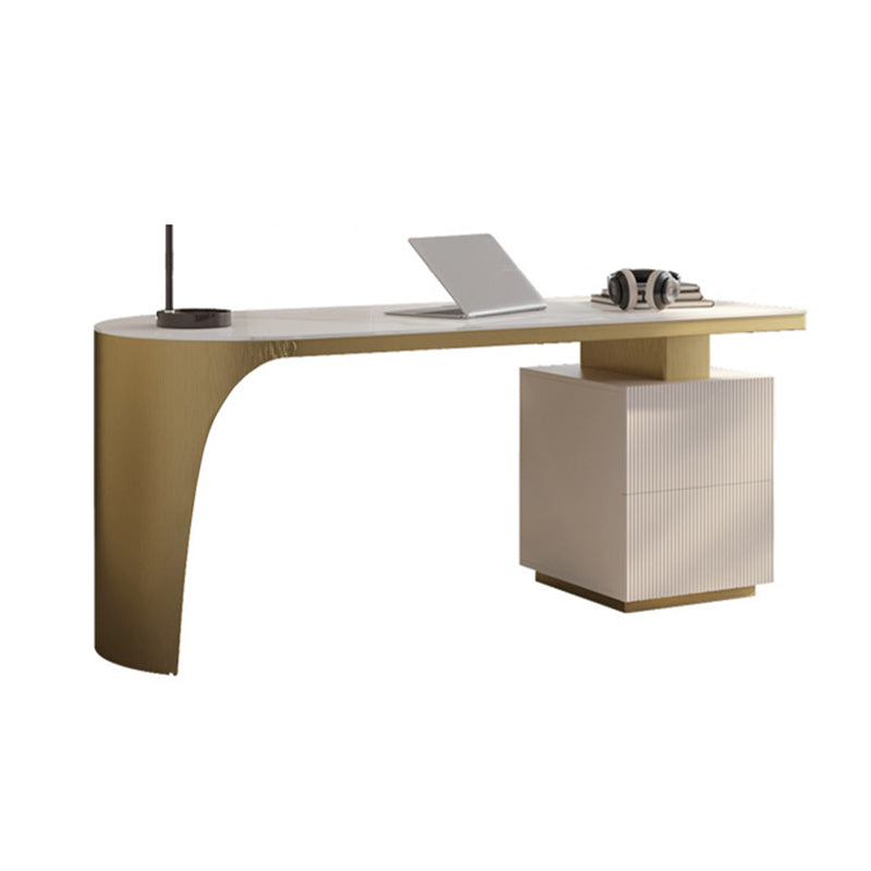 Stone Peninsula Office Desk 2 Drawers 27.56" Tall Writing Desk Clearhalo 'furn' 'furn_office_desk' 'Furniture' 'Office Desks' 'Office Furniture' 'office_desk' 6684123
