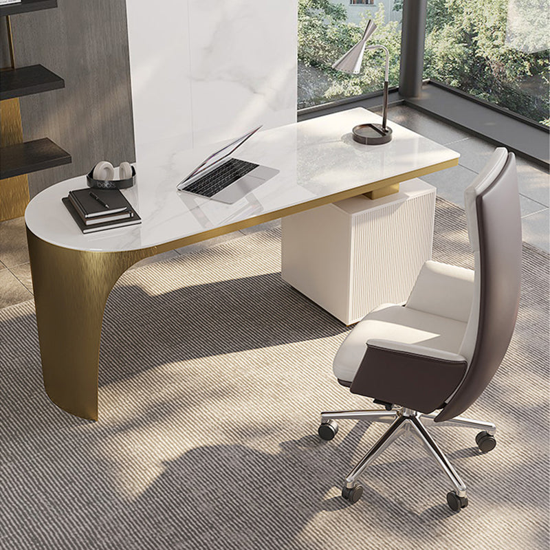 Stone Peninsula Office Desk 2 Drawers 27.56" Tall Writing Desk Clearhalo 'furn' 'furn_office_desk' 'Furniture' 'Office Desks' 'Office Furniture' 'office_desk' 6684124