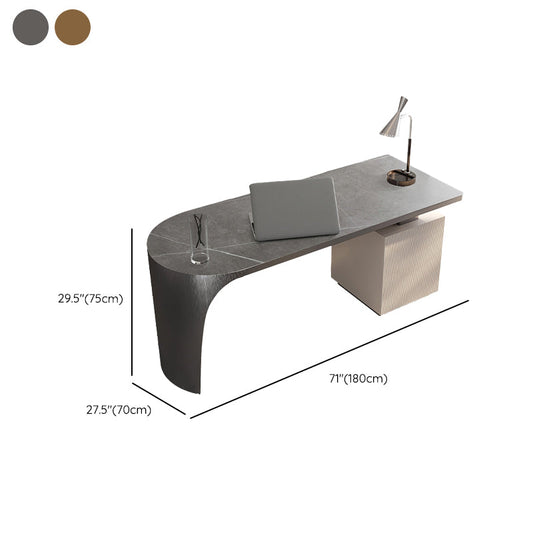 Stone Peninsula Office Desk 2 Drawers 27.56" Tall Writing Desk Clearhalo 'furn' 'furn_office_desk' 'Furniture' 'Office Desks' 'Office Furniture' 'office_desk' 6684128