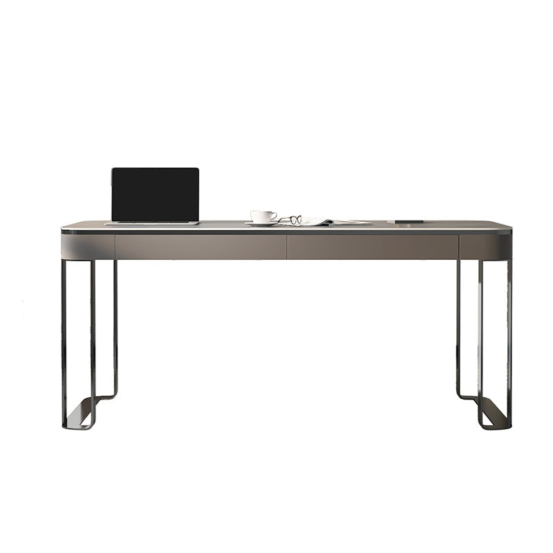 Modern Stone Curved Office Desk 29.53" Tall 2 Drawers Writing Desk Grey Clearhalo 'furn' 'furn_office_desk' 'Furniture' 'Office Desks' 'Office Furniture' 'office_desk' 6684228