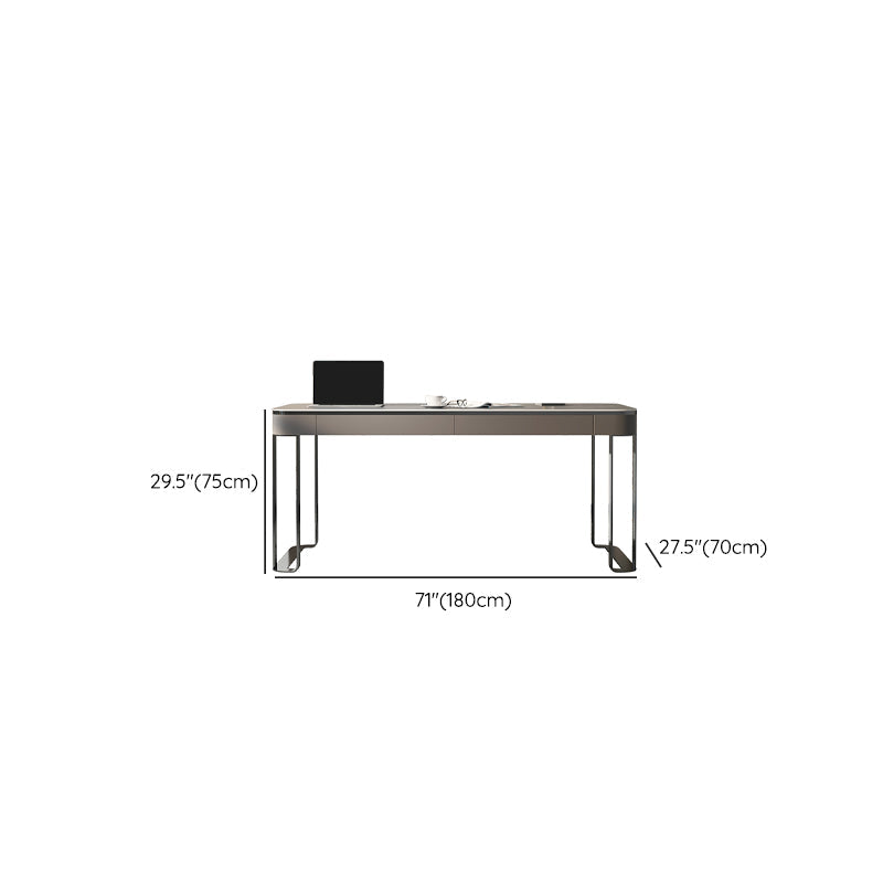 Modern Stone Curved Office Desk 29.53" Tall 2 Drawers Writing Desk Clearhalo 'furn' 'furn_office_desk' 'Furniture' 'Office Desks' 'Office Furniture' 'office_desk' 6684229
