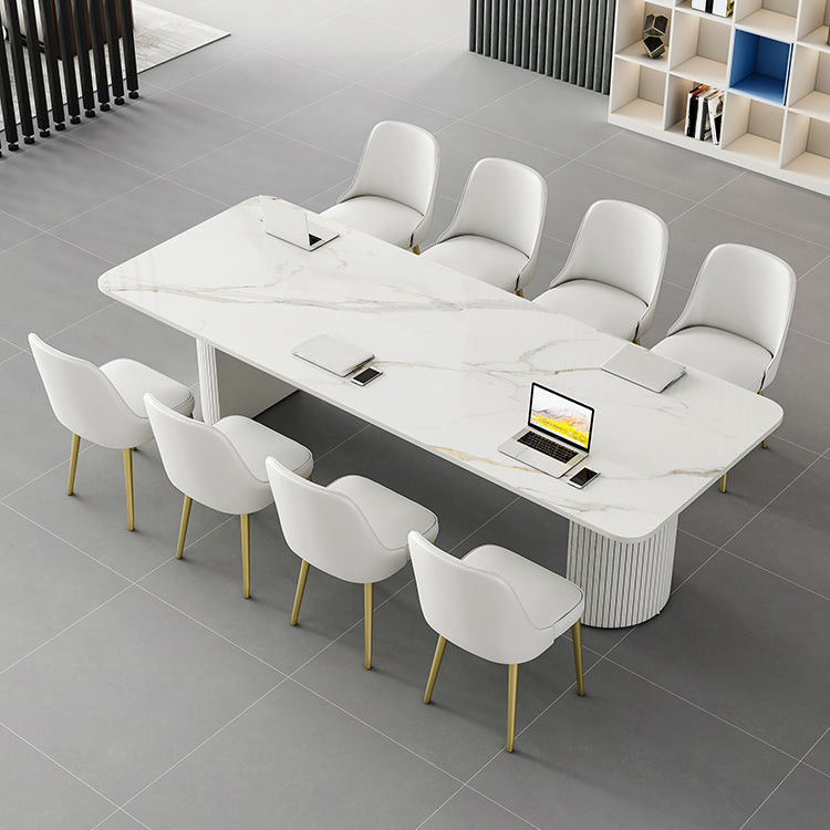 Escritorio de oficina curvado de piedra contemporánea 29.53 pulgadas de altura