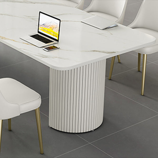 Escritorio de oficina curvado de piedra contemporánea 29.53 pulgadas de altura