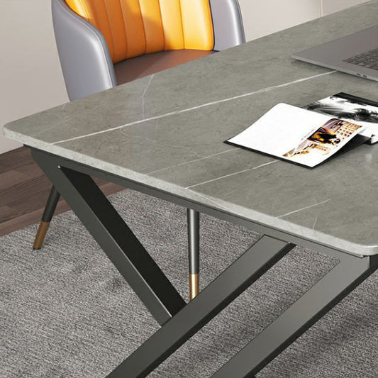 長方形のオフィスデスクアンティークフィニッシュコンピュータデスクと金属脚