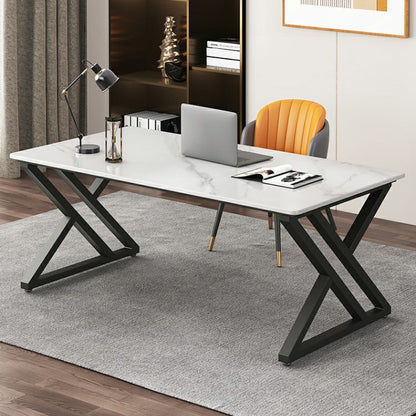 Bureau de bureau rectangulaire Bureau d'ordinateur finition antique avec jambes métalliques