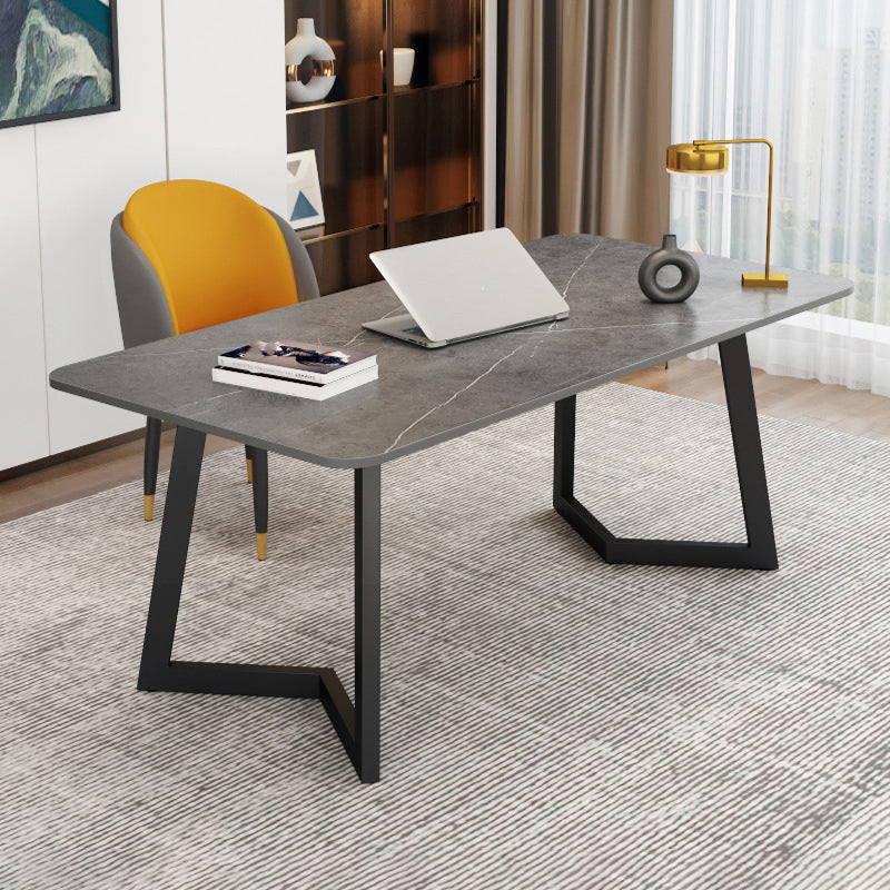 Escritorio de oficina curvo escritorio de computadora de acabado antiguo con patas de metal