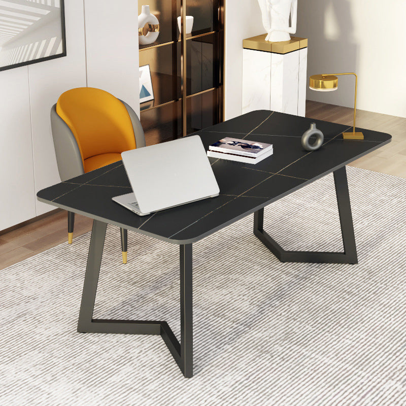 Escritorio de oficina curvo escritorio de computadora de acabado antiguo con patas de metal