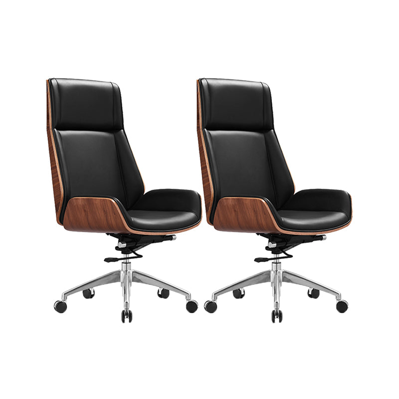 Modern No Arm Desk Chair Leather Task Chair with Wheels for Office Gloss Black 2 Piece Set Clearhalo 'furn' 'furn_office_chair' 'Furniture' 'Office Chairs' 'Office Furniture' 'office_chair' 6685177
