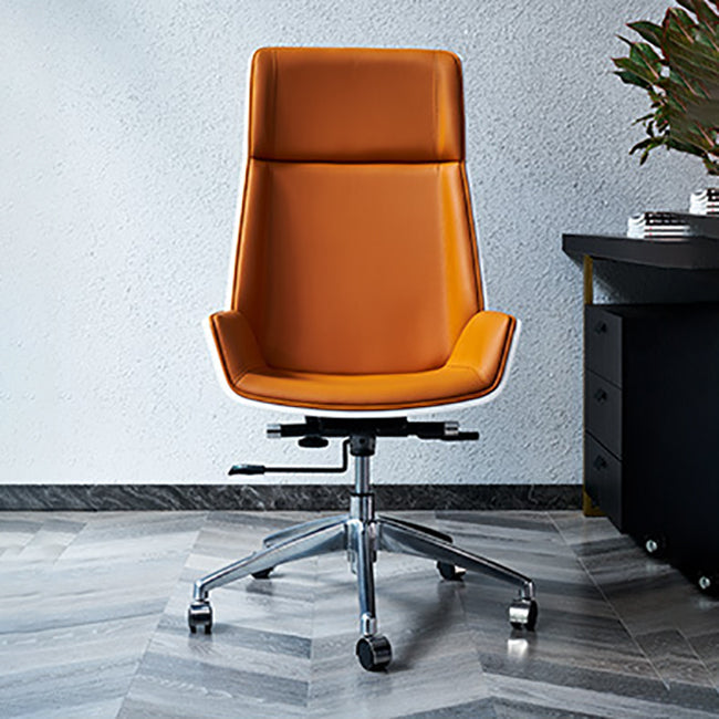 Modern No Arm Desk Chair Leather Task Chair with Wheels for Office Orange Microfiber Leather 1 Piece Clearhalo 'furn' 'furn_office_chair' 'Furniture' 'Office Chairs' 'Office Furniture' 'office_chair' 6685178