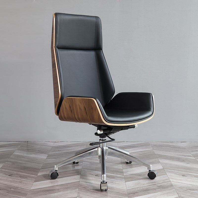 Modern No Arm Desk Chair Leather Task Chair with Wheels for Office Gloss Black 1 Piece Clearhalo 'furn' 'furn_office_chair' 'Furniture' 'Office Chairs' 'Office Furniture' 'office_chair' 6685179