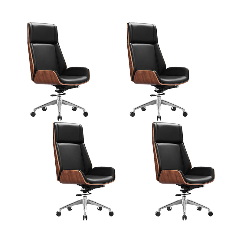 Modern No Arm Desk Chair Leather Task Chair with Wheels for Office Gloss Black 4 Piece Set Clearhalo 'furn' 'furn_office_chair' 'Furniture' 'Office Chairs' 'Office Furniture' 'office_chair' 6685180