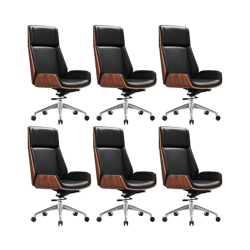 Modern No Arm Desk Chair Leather Task Chair with Wheels for Office Gloss Black 6 Piece Set Clearhalo 'furn' 'furn_office_chair' 'Furniture' 'Office Chairs' 'Office Furniture' 'office_chair' 6685181