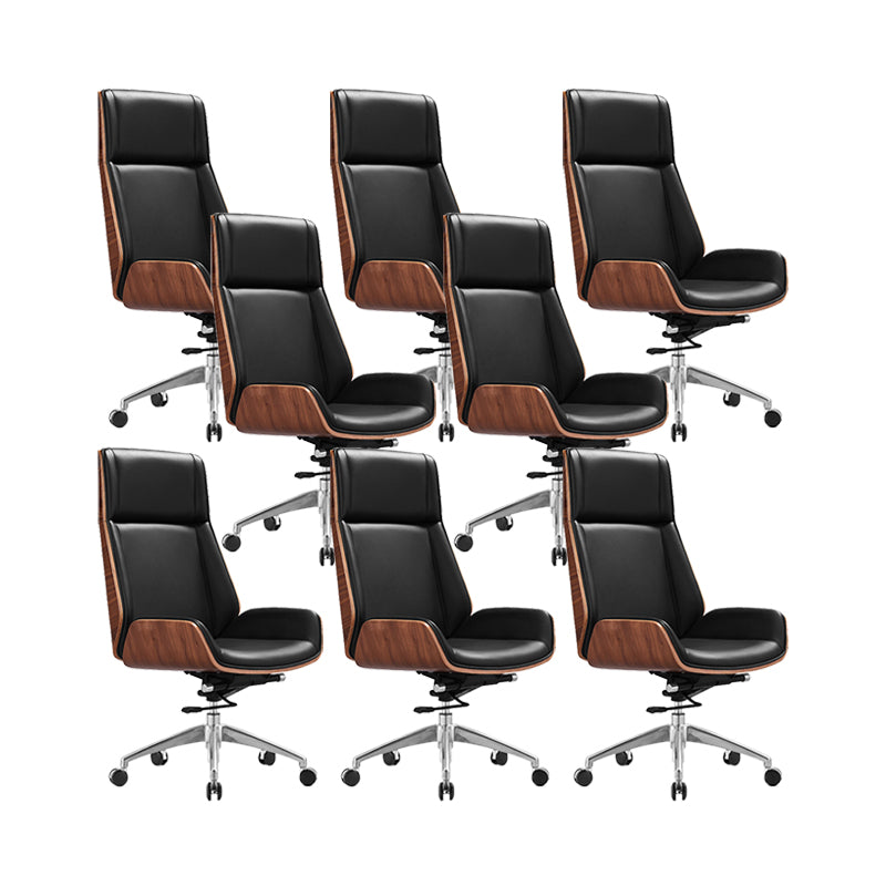 Modern No Arm Desk Chair Leather Task Chair with Wheels for Office Gloss Black 8 Piece Set Clearhalo 'furn' 'furn_office_chair' 'Furniture' 'Office Chairs' 'Office Furniture' 'office_chair' 6685184