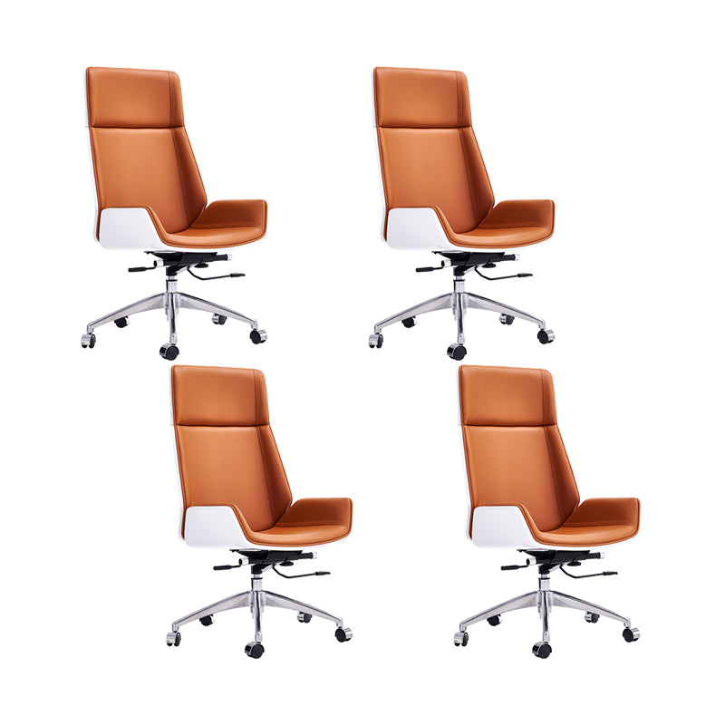 Modern No Arm Desk Chair Leather Task Chair with Wheels for Office Orange 4 Piece Set Clearhalo 'furn' 'furn_office_chair' 'Furniture' 'Office Chairs' 'Office Furniture' 'office_chair' 6685188