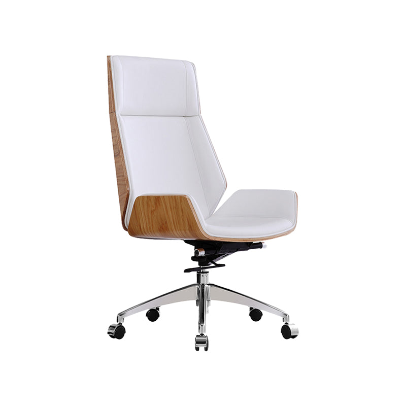 Modern No Arm Desk Chair Leather Task Chair with Wheels for Office White 1 Piece Clearhalo 'furn' 'furn_office_chair' 'Furniture' 'Office Chairs' 'Office Furniture' 'office_chair' 6685195