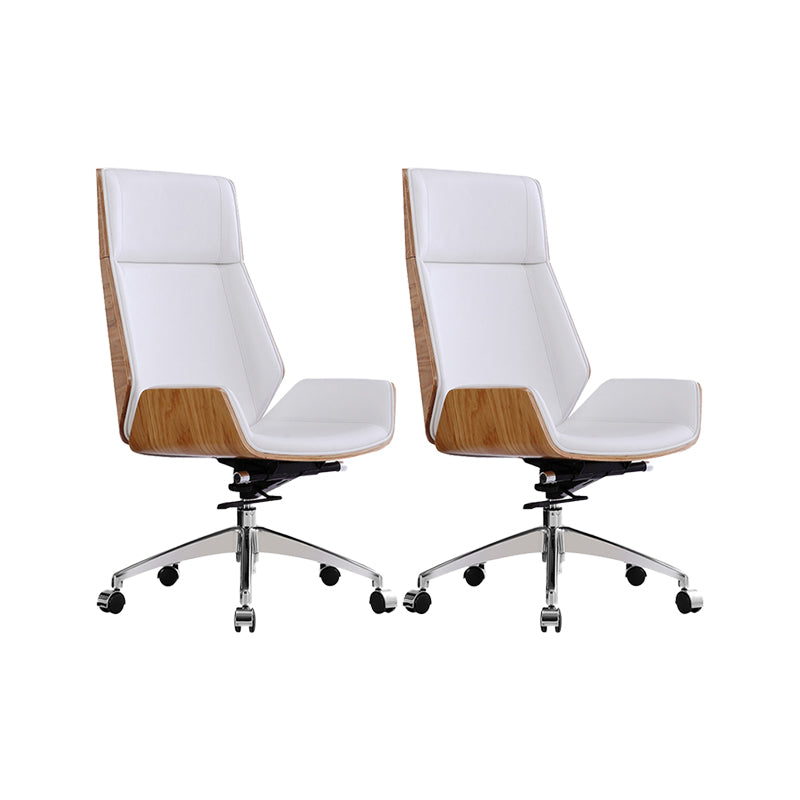 Modern No Arm Desk Chair Leather Task Chair with Wheels for Office White 2 Piece Set Clearhalo 'furn' 'furn_office_chair' 'Furniture' 'Office Chairs' 'Office Furniture' 'office_chair' 6685197