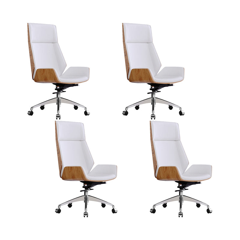 Modern No Arm Desk Chair Leather Task Chair with Wheels for Office White 4 Piece Set Clearhalo 'furn' 'furn_office_chair' 'Furniture' 'Office Chairs' 'Office Furniture' 'office_chair' 6685198