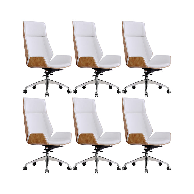 Modern No Arm Desk Chair Leather Task Chair with Wheels for Office White 6 Piece Set Clearhalo 'furn' 'furn_office_chair' 'Furniture' 'Office Chairs' 'Office Furniture' 'office_chair' 6685200