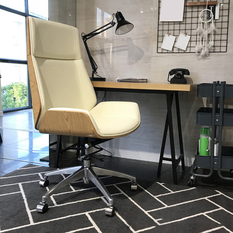 Modern No Arm Desk Chair Leather Task Chair with Wheels for Office Beige 1 Piece Clearhalo 'furn' 'furn_office_chair' 'Furniture' 'Office Chairs' 'Office Furniture' 'office_chair' 6685201