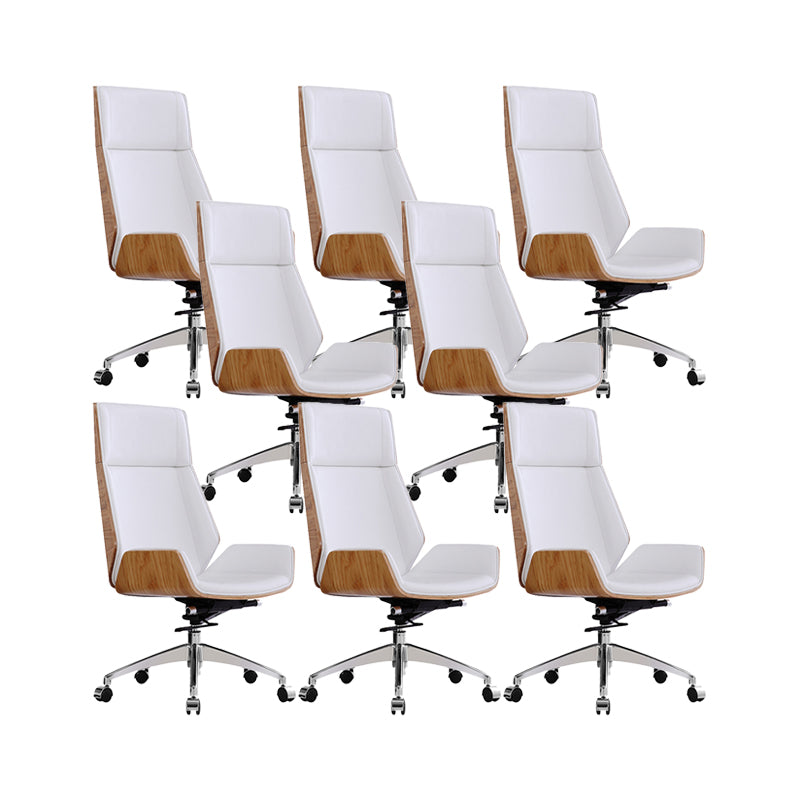 Modern No Arm Desk Chair Leather Task Chair with Wheels for Office White 8 Piece Set Clearhalo 'furn' 'furn_office_chair' 'Furniture' 'Office Chairs' 'Office Furniture' 'office_chair' 6685202